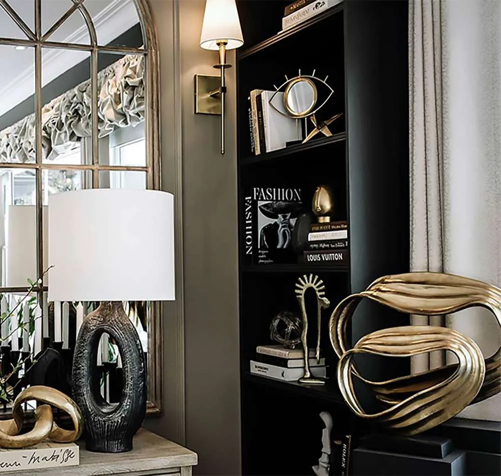 Contemporary interior with layered lighting and neutral furnishings