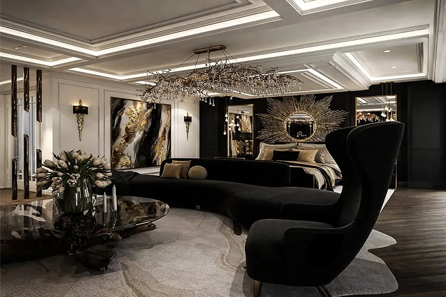 Near-complete interior with lighting and joinery in place